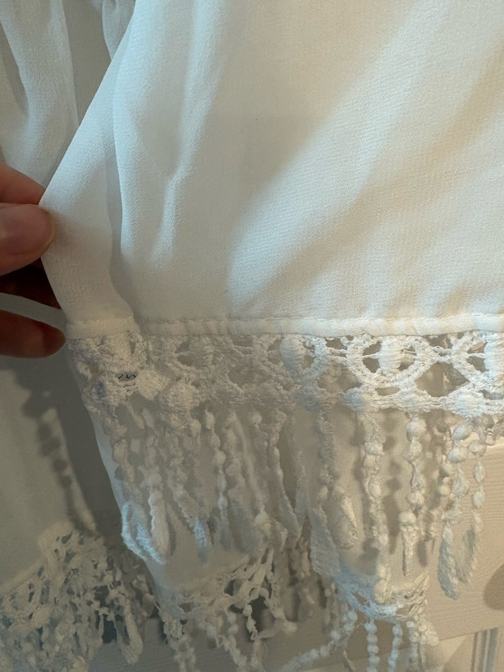 Boho White Crochet Tassel Fringe Mini Dress Beach Cover Up Festival Fits Small - Picture 4 of 6